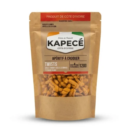 Twists Tomate & Poivre Blanc Kapecé – Apéritif croustillant premium de Côte d'Ivoire